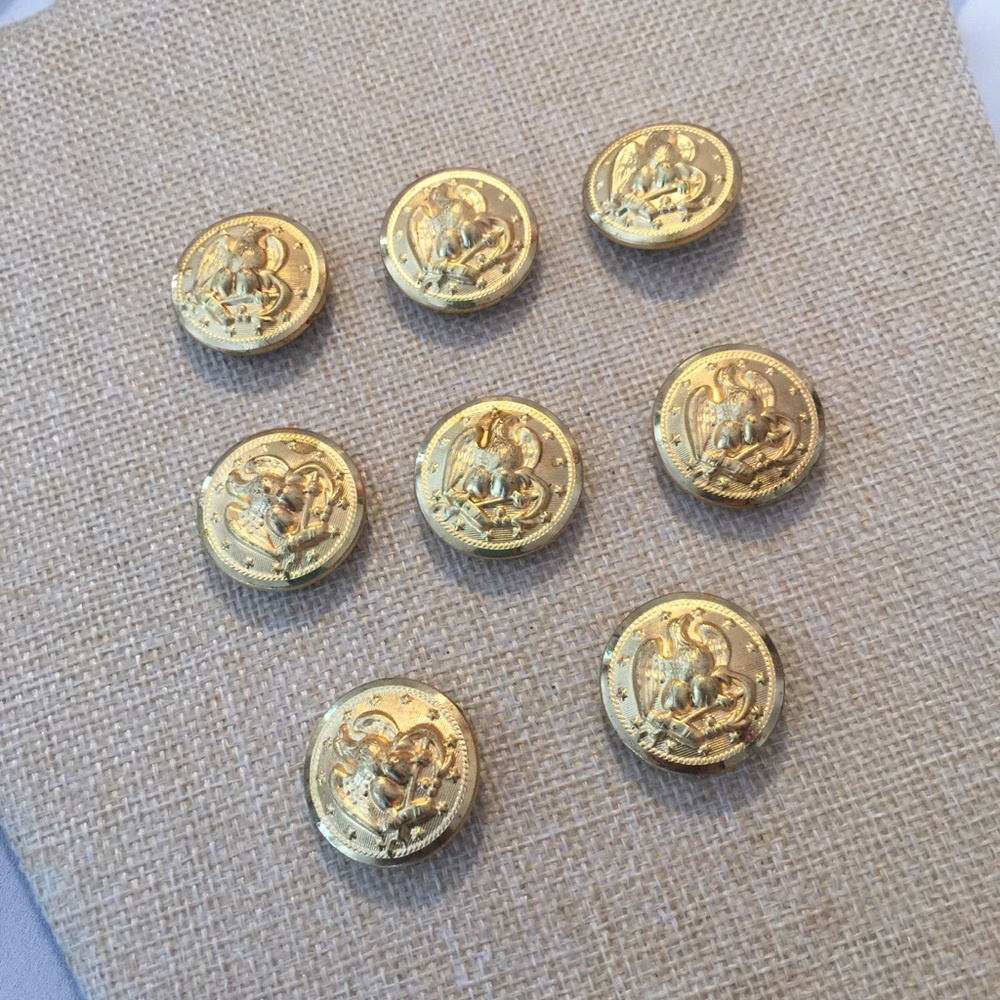 Antique 1960s Metal Eagle And Anchor Military Buttons